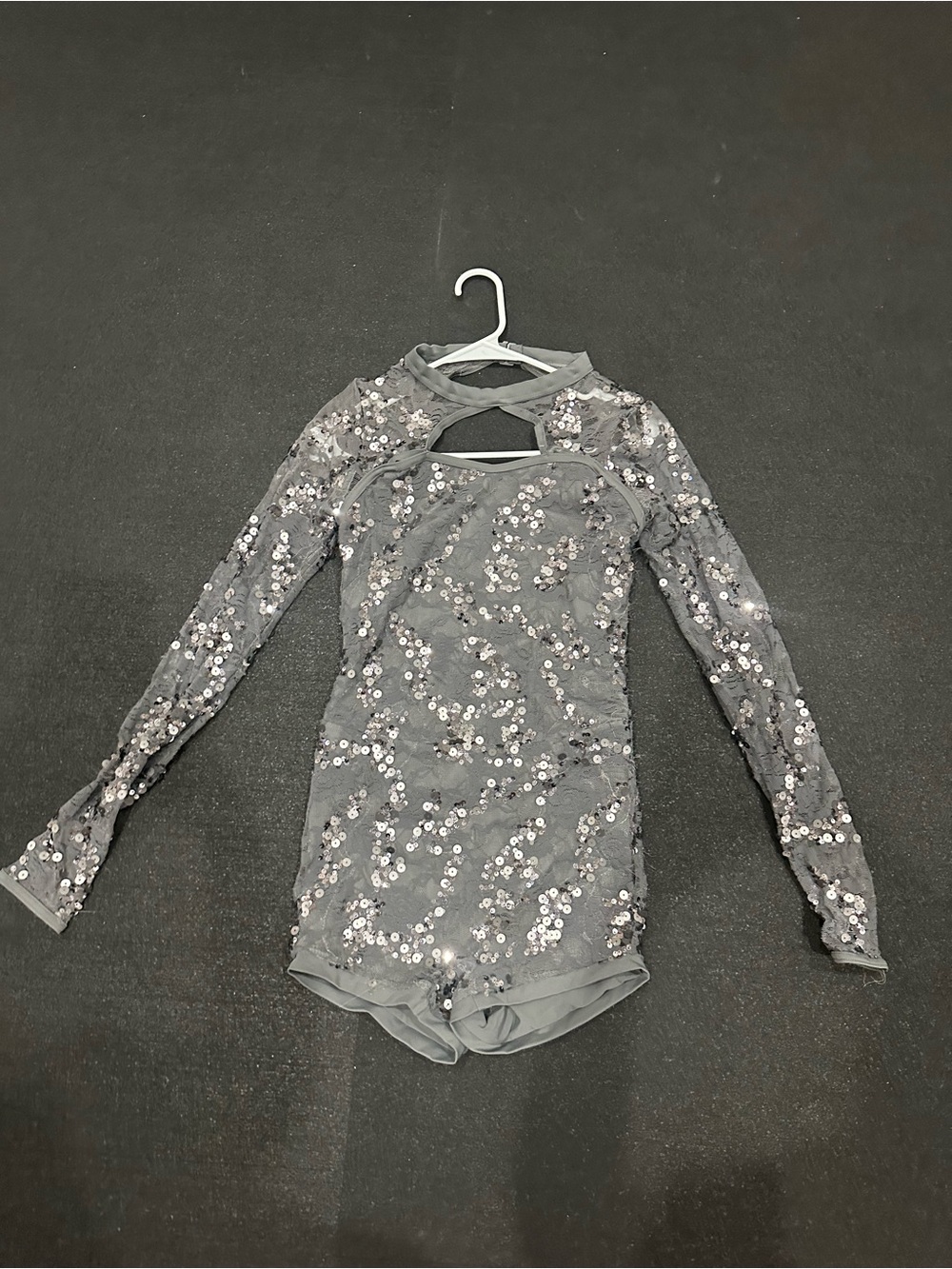 Sequined Long-Sleeve Grey unitard with Cutout back
